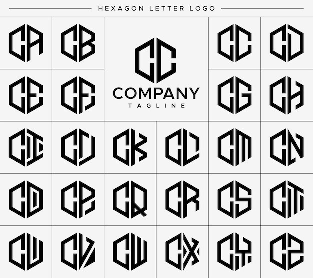 现代六边形 cc c 字母标志logo