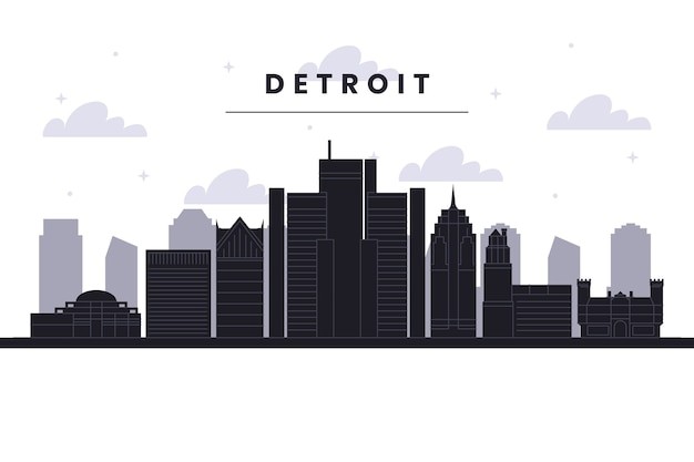 底特律的城市天际线剪影