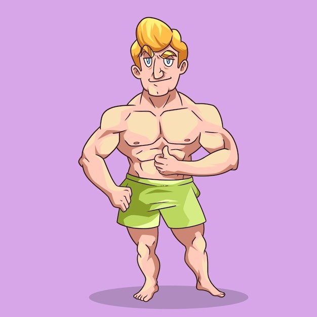 手绘强壮的人肌肉男卡通插画
