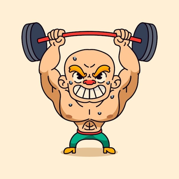 手绘强壮的人肌肉男卡通插画