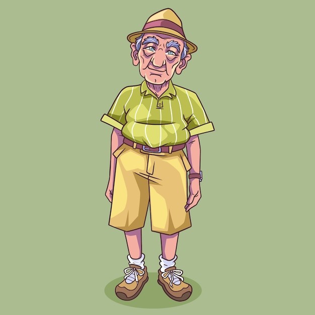 手绘老人卡通漫画插画