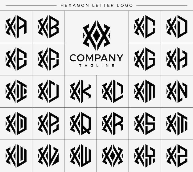 现代六边形 xx x 字母标志logo