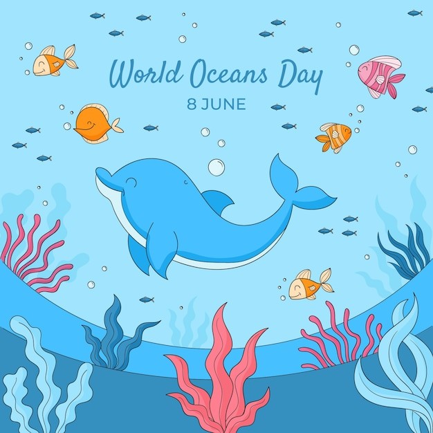 世界海洋日活动手绘插画模板
