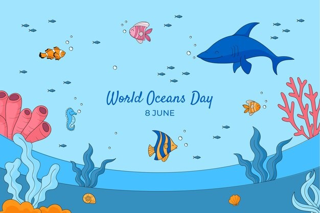 世界海洋日活动手绘背景模板