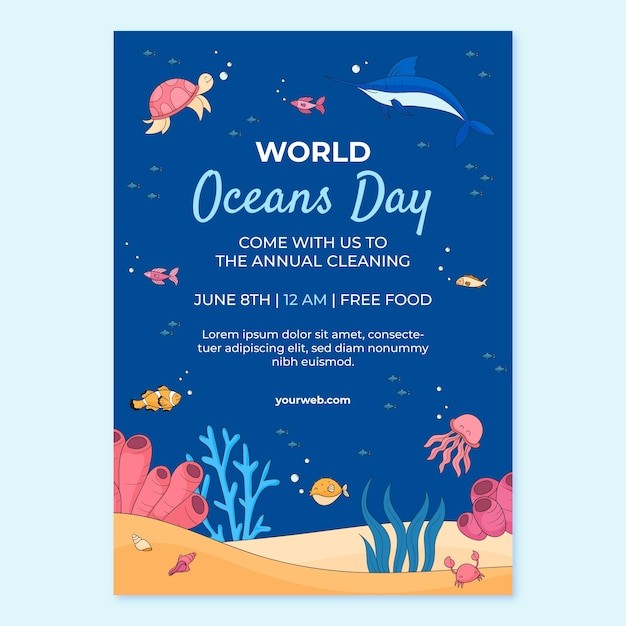 世界海洋日活动手绘垂直海报模板
