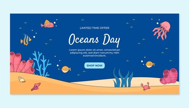 世界海洋日活动手绘水横幅模板