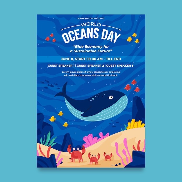 世界海洋日活动垂直海报模板