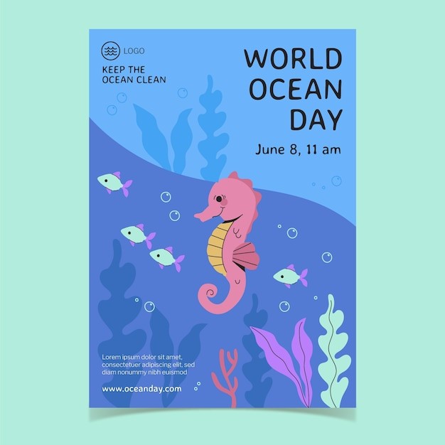 世界海洋日活动垂直海报模板