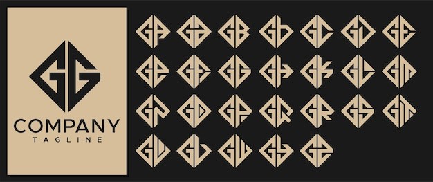 华丽方形字母gg标志logo