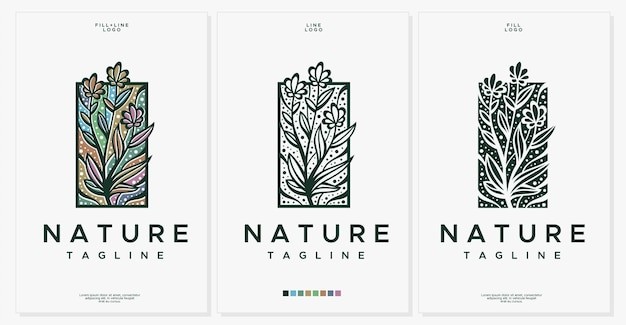 华丽花卉复古抽象植物标志logo