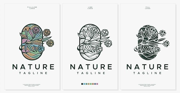 华丽花卉复古抽象植物标志logo