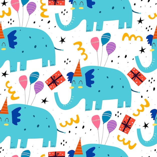 卡通大象气球无缝花纹