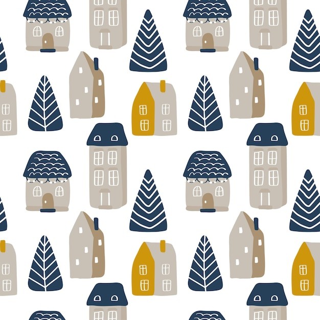 卡通房屋无缝花纹