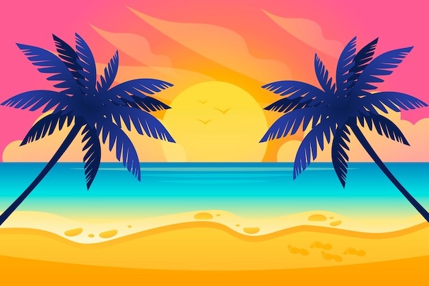 手绘热带日落背景插画