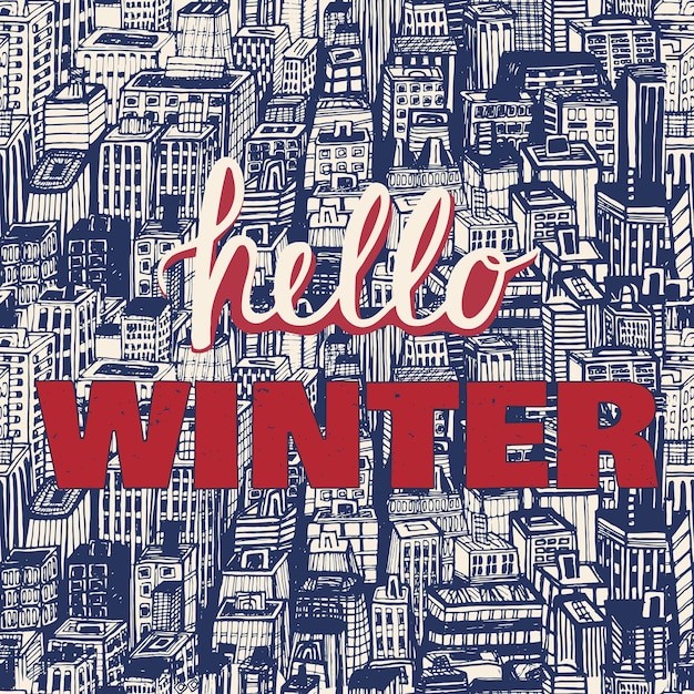 你好冬天城市背景花纹