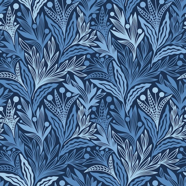 蓝色植物无缝贴图花纹
