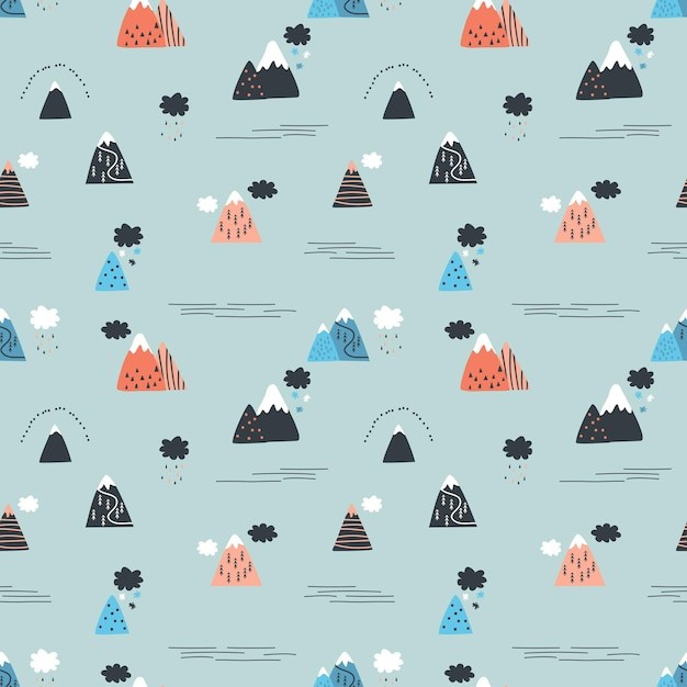 手绘卡通山儿童无缝贴图花纹图案