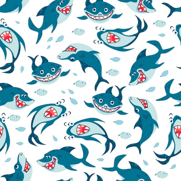 卡通鲨鱼无缝贴图花纹图案