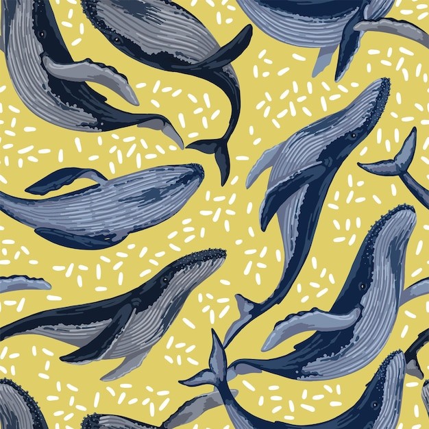 鲸鱼蓝鲸无缝贴图花纹图案