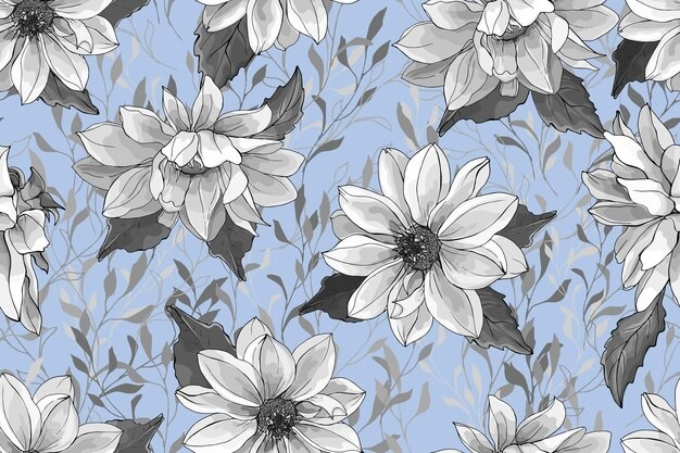 大丽花黑白无缝贴图花纹图案