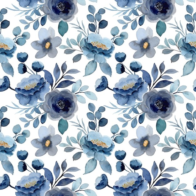 水彩蓝色花朵无缝贴图花纹图案