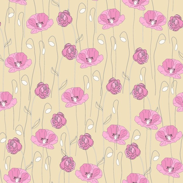 罂粟花朵无缝贴图花纹图案