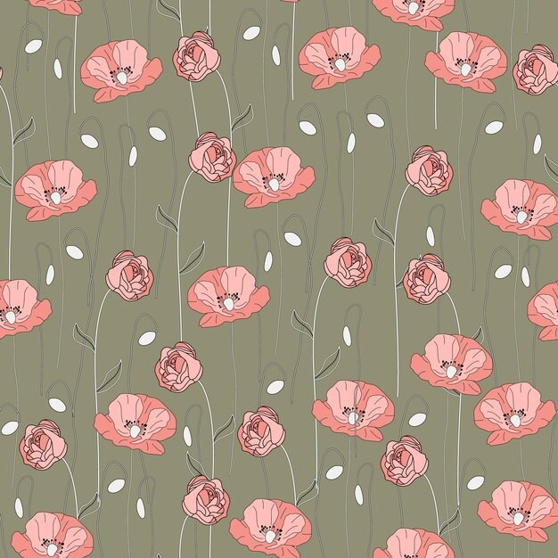 罂粟花朵无缝贴图花纹图案