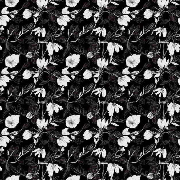 浪漫黑白蒂姆伯顿风格无缝贴图花纹图案