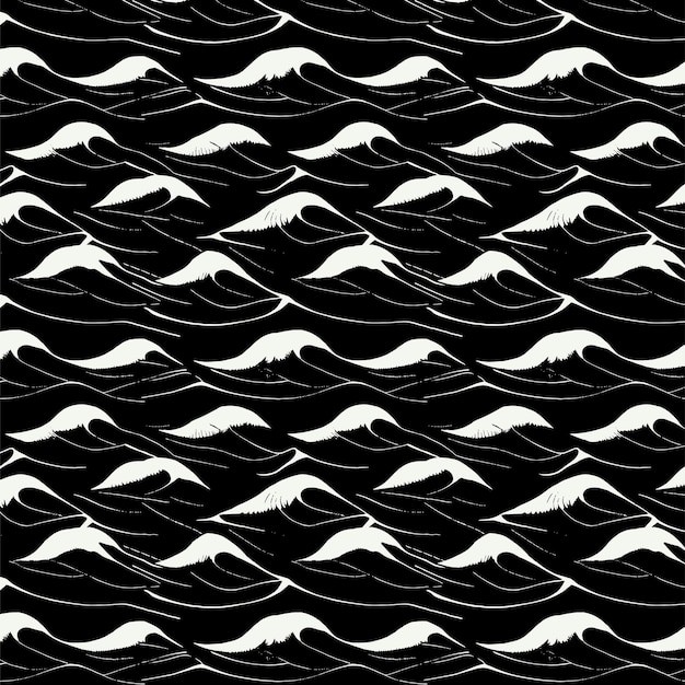 日式黑白海洋海浪波浪无缝贴图花纹图案