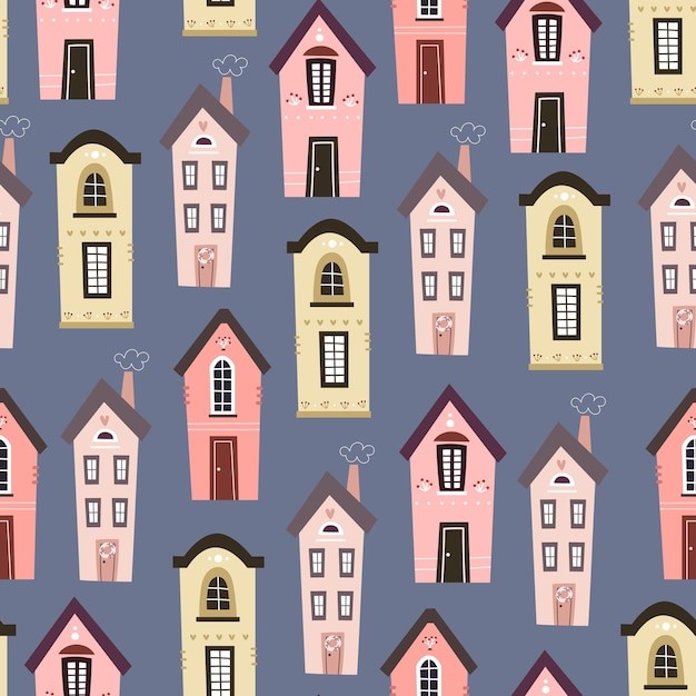 卡通房子无缝贴图花纹图案