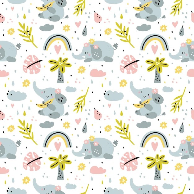 可爱大象无缝贴图花纹图案