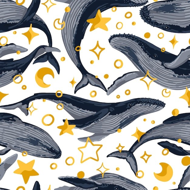 鲸鱼蓝鲸无缝贴图花纹图案