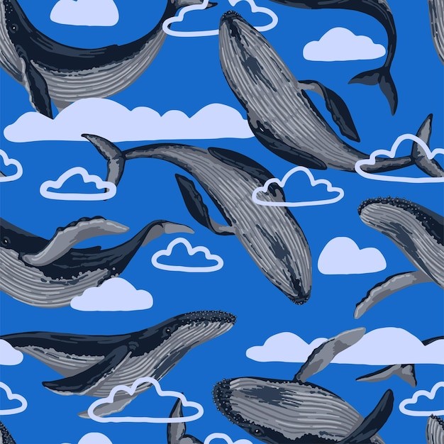 鲸鱼蓝鲸无缝贴图花纹图案