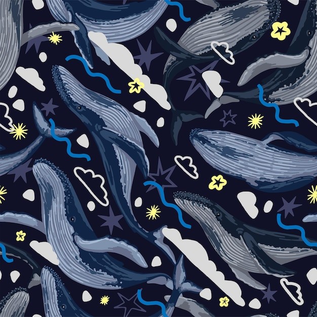 鲸鱼蓝鲸无缝贴图花纹图案