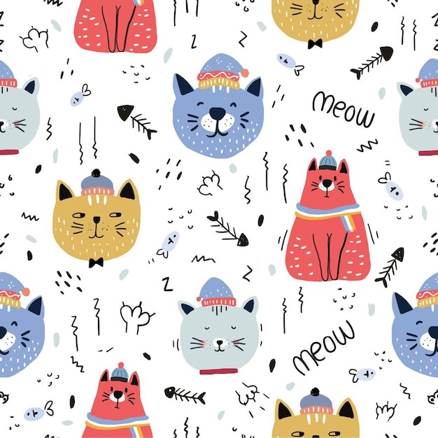 可爱猫无缝贴图花纹图案