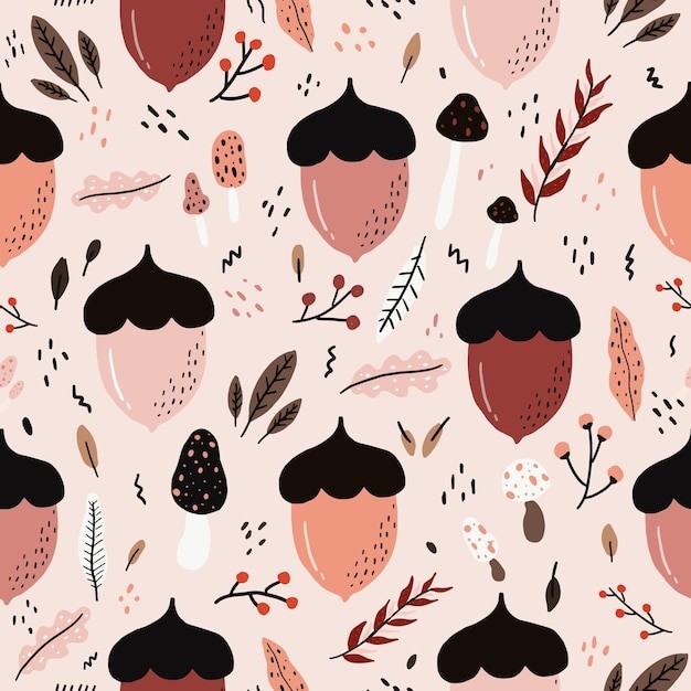 橡树橡果植物叶子无缝贴图花纹图案