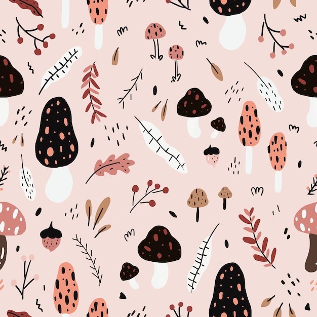 蘑菇植物叶子无缝贴图花纹图案