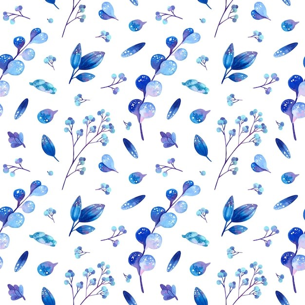 蓝色植物叶子无缝贴图花纹图案