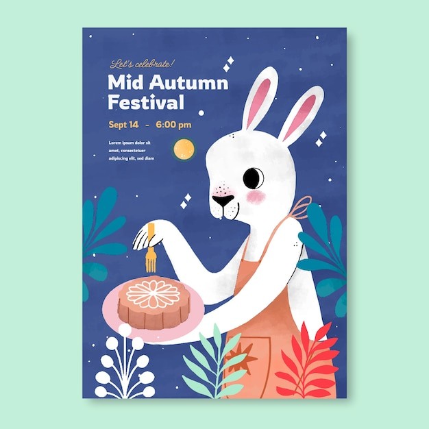 中秋节兔子月饼竖版海报