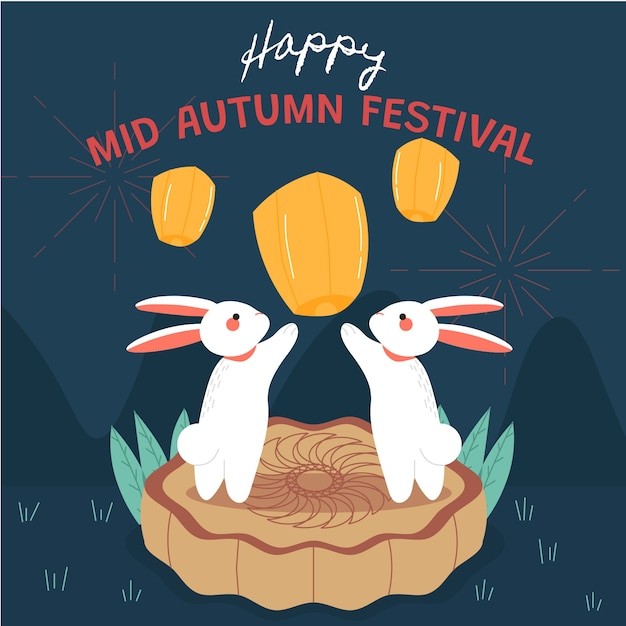 中秋节月饼兔子插画
