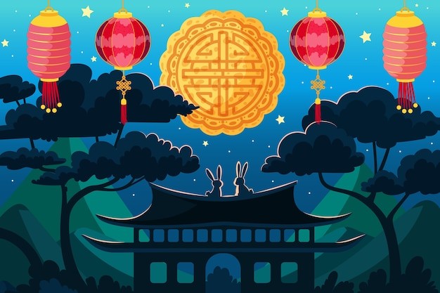 中秋节月饼插画背景板