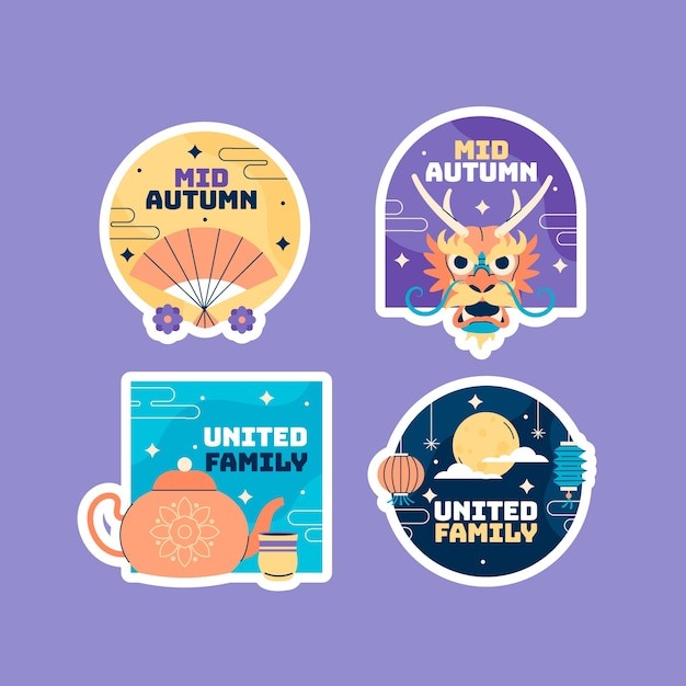 中秋节传统元素贴纸标签
