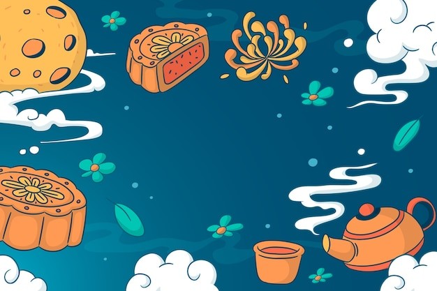 中秋节月饼插画背景