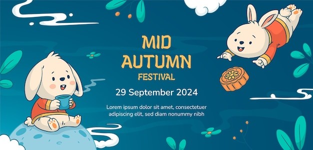 中秋节兔子月饼插画背景
