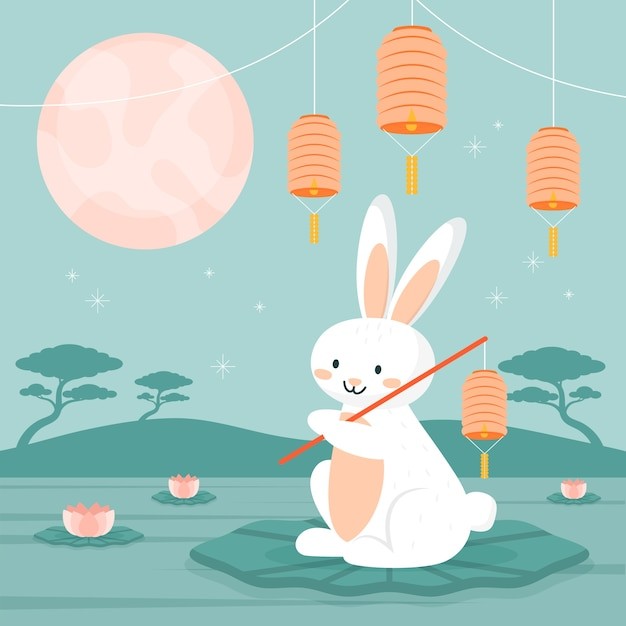 中秋节兔子插画