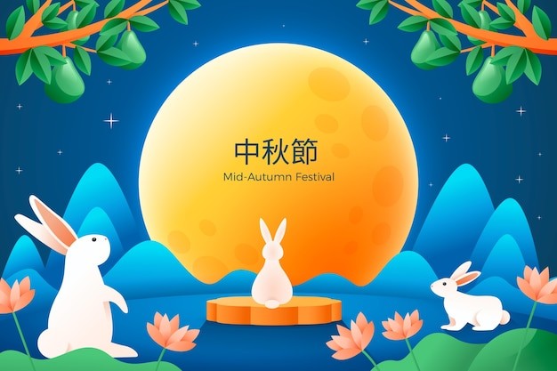 中秋节兔子月亮插画背景