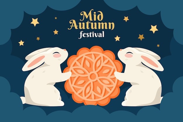 中秋节兔子月饼插画背景