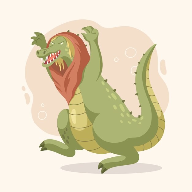 手绘鳄鱼巫师插画