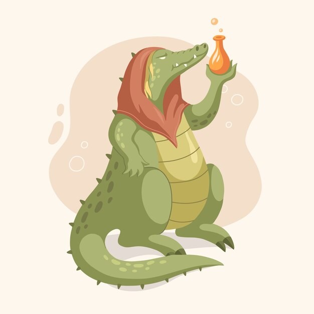 手绘鳄鱼巫师插画
