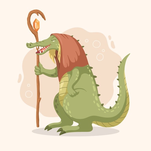 手绘鳄鱼巫师插画